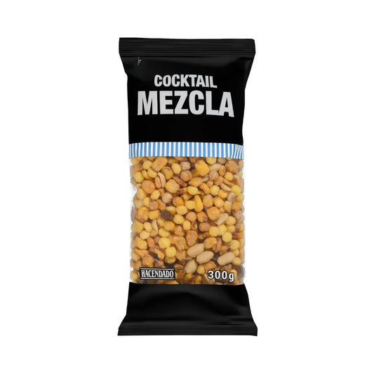Kokteiļa maisījums no kukurūzas, zemesriekstiem, turku zirņiem, uzkodu bumbiņām un sultanīnu rozīnēm, 300g.