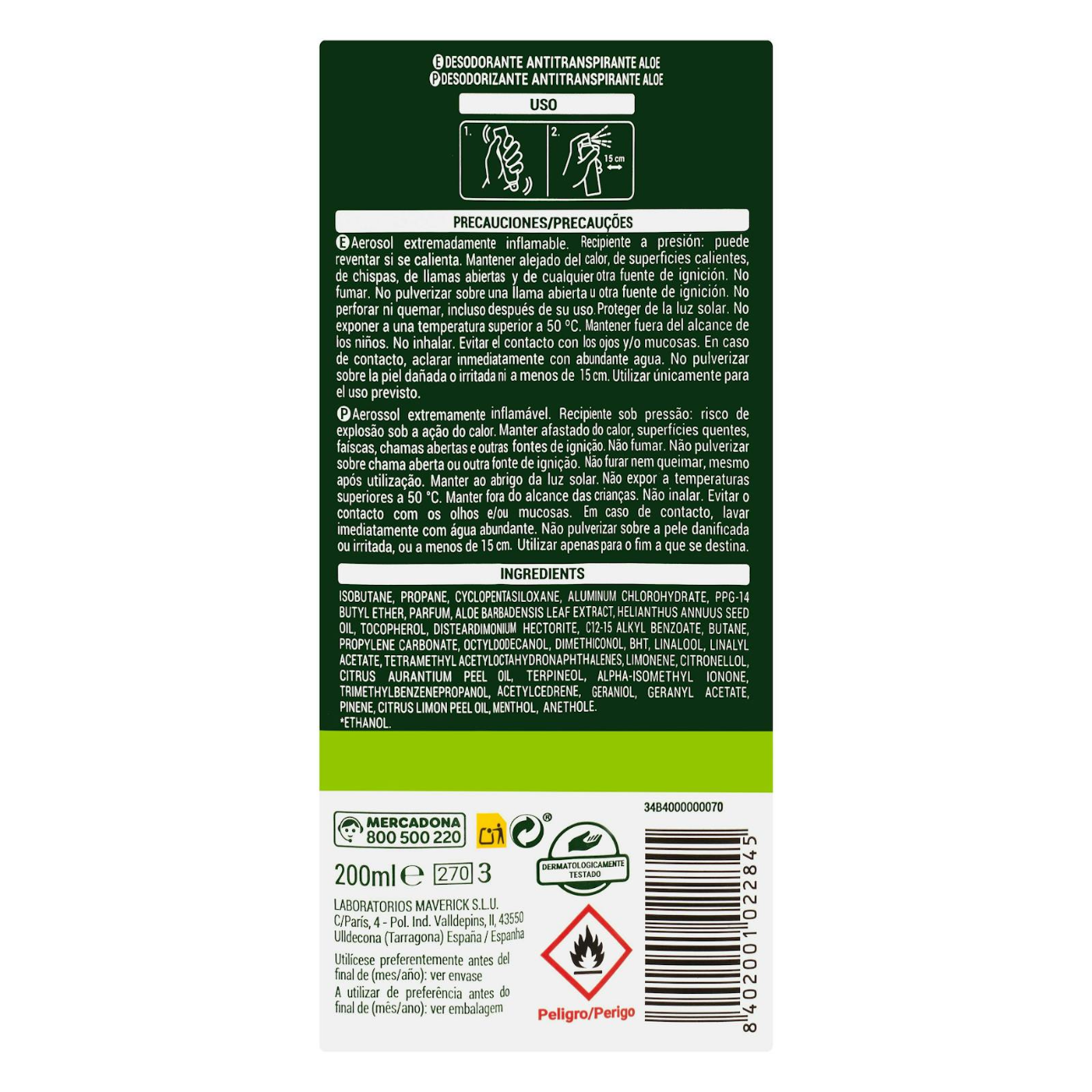 Aloe pretsviedru dezodorants, 200ml.