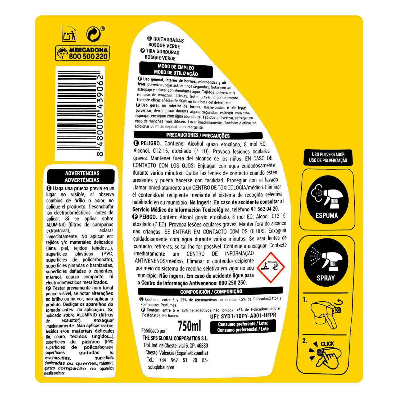 Tauku noņēmējs ar citrona aromātu bez putām, 750ml.