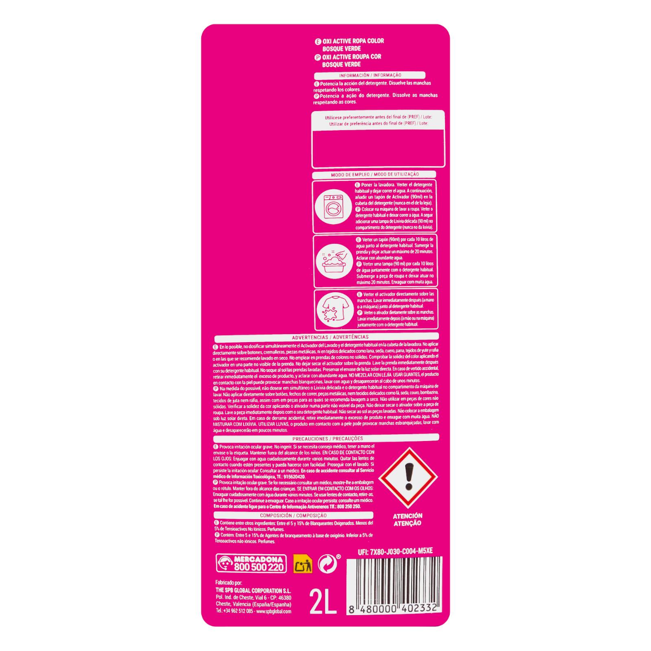 Traipu noņemšanas līdzeklis Oxi Active krāsainai veļai, 2l.