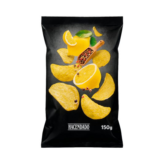 Kartupeļu čipsi ar citrona un melno piparu garšu, 150g.